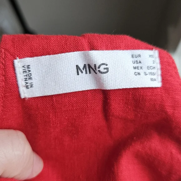 Mango Red V-Neck Midi Dress with Waist Tie - Picture 6 of 7